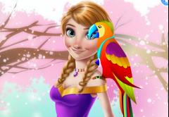 Ice Princess And Cute Parrot