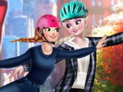 Elsa And Anna Roller Skating